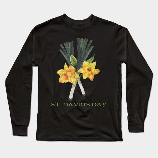 St David's Day Daffodils And Leeks Welsh Vibrant Look Long Sleeve T-Shirt by Zimmermanr Liame